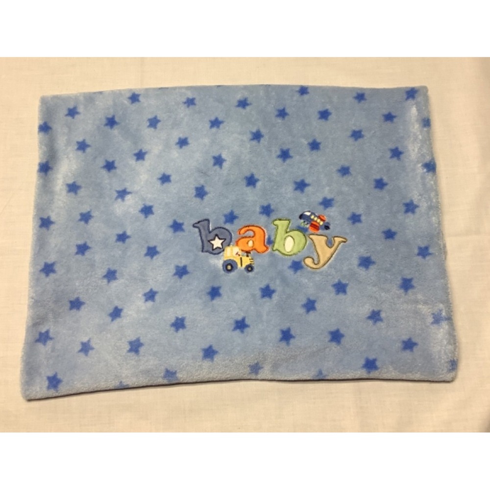 Parent's Choice Walmart Plush Baby Blanket Blue Stars Vehicles 38"x28"